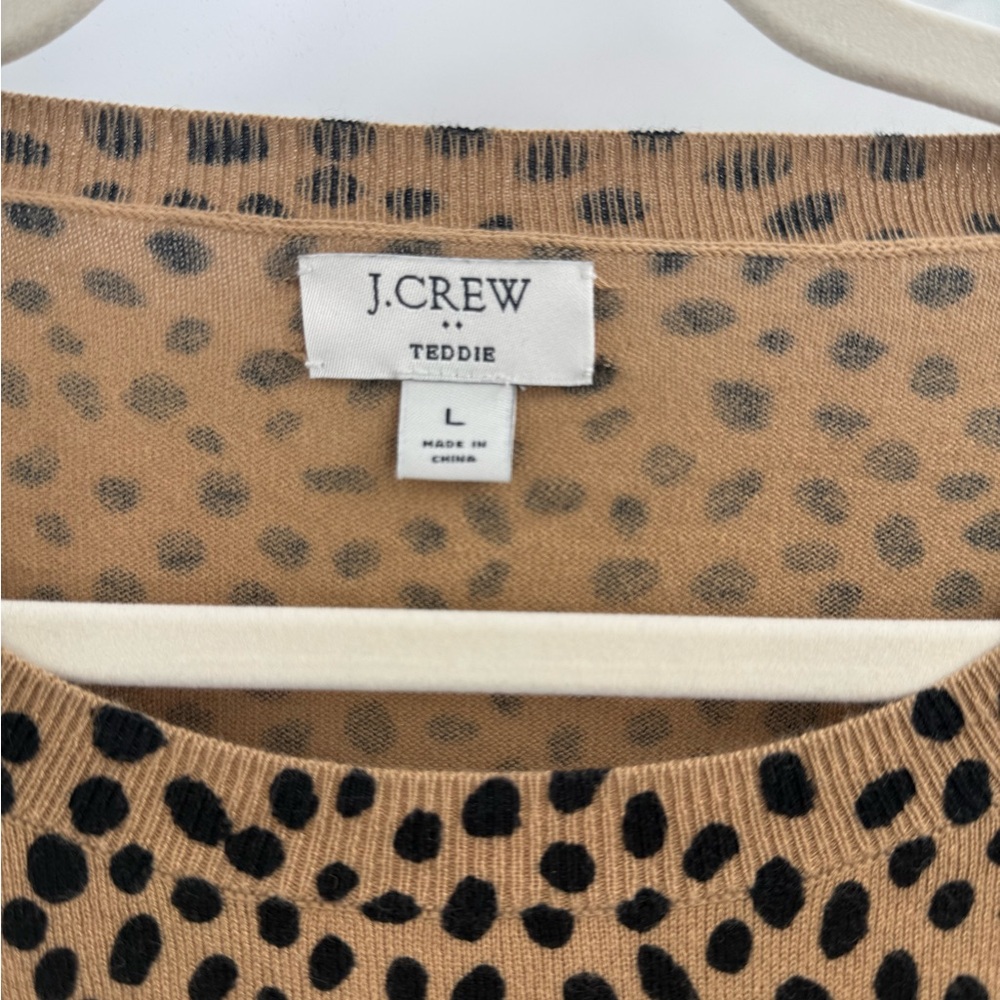 J.Crew Teddie Leopard Cheetah Print Cotton Long Sleeve Tee Top Large Tan Black - Picture 12 of 13